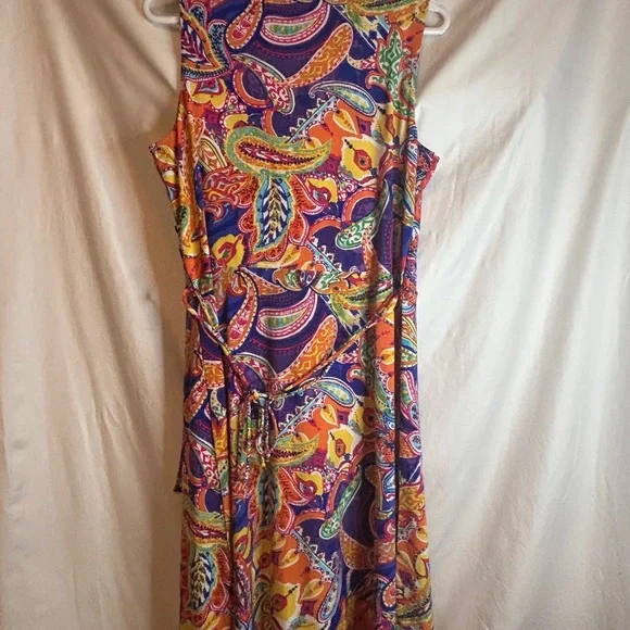 Ralph Lauren Women's Colorful Stretch Print Dress Size L - Picture 2 of 5